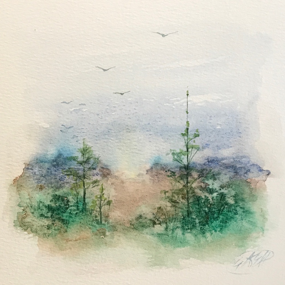 Watercolor Painting Landscape Art Original Small Wall Decor Signed Artwork